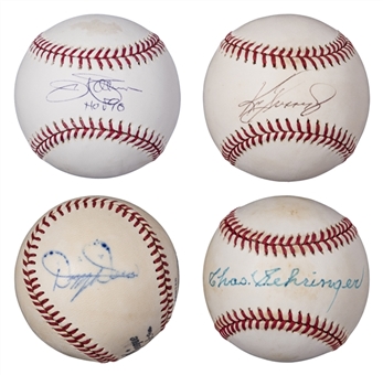 Lot of (4) Hall of Famers Single Signed Baseballs Including Griffey Jr, Gehringer, Dean & Palmer (PSA/DNA & JSA)